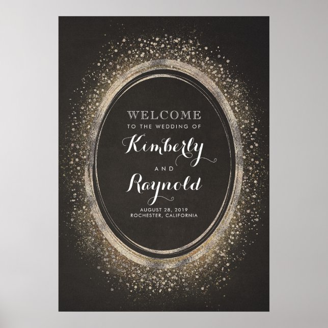 Affiche de bienvenue Mariage vintage Parties scint (Devant)