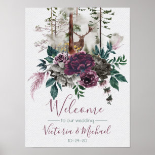 Affiche de bienvenue Mariage Watercolor Woodland