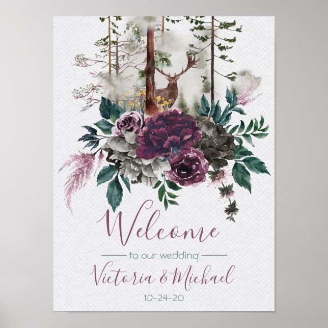 Affiche de bienvenue Mariage Watercolor Woodland (Devant)