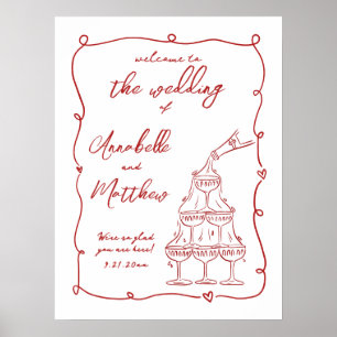 Affiche de bienvenue Mariage Whimsical Rouge tiré