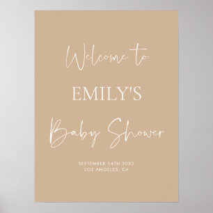 Affiche de bienvenue minimaliste Baby shower beige