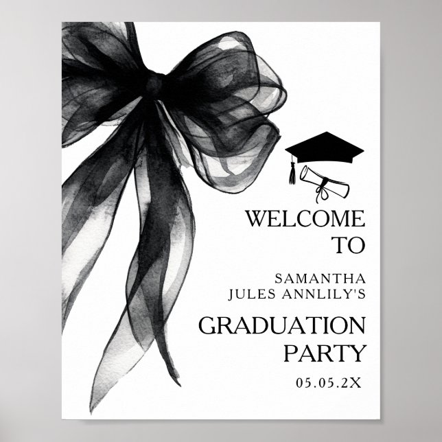 Affiche de bienvenue moderne Black Bow Graduation  (Devant)