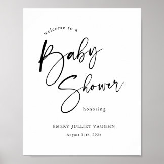 Affiche de bienvenue moderne de Baby shower noir e