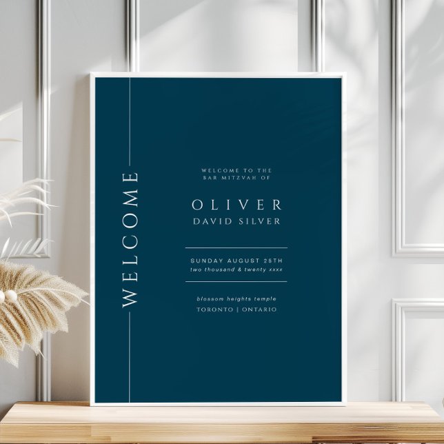 Affiche de bienvenue moderne Navy Blue Bar Mitzvah (Créateur téléchargé)