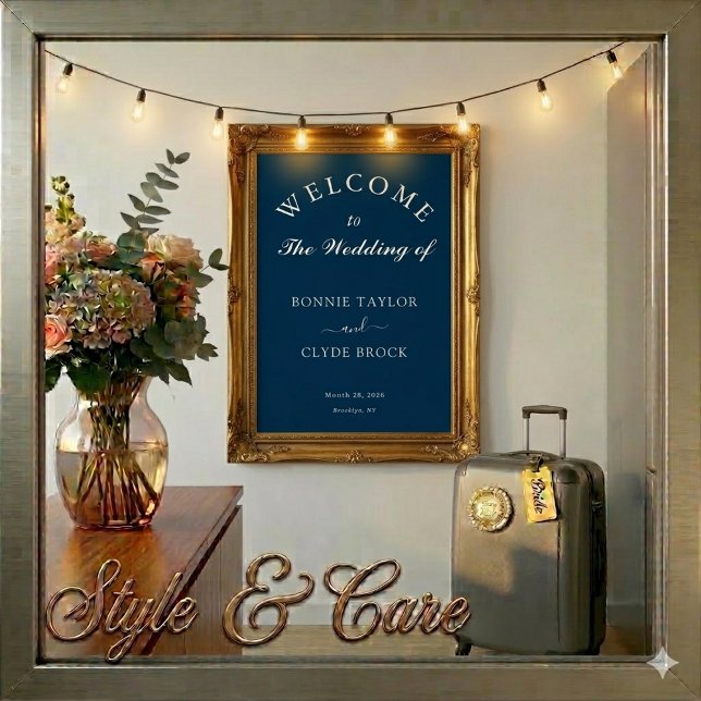 Affiche de bienvenue personnalisée pour mariage bl (Custom Navy Blue Wedding Welcome Display Poster)