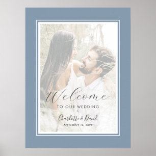 Affiche de bienvenue photo Dusty Blue Script