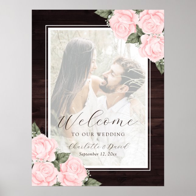 Affiche de bienvenue photo en bois rose roux rose  (Devant)