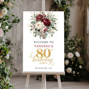 Affiche de bienvenue pour 80e anniversaire à fleur