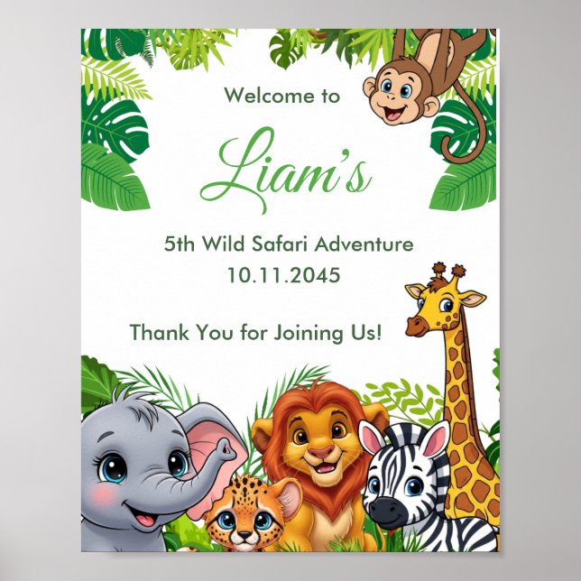 Affiche de bienvenue pour anniversaire Safari Jung (Devant)