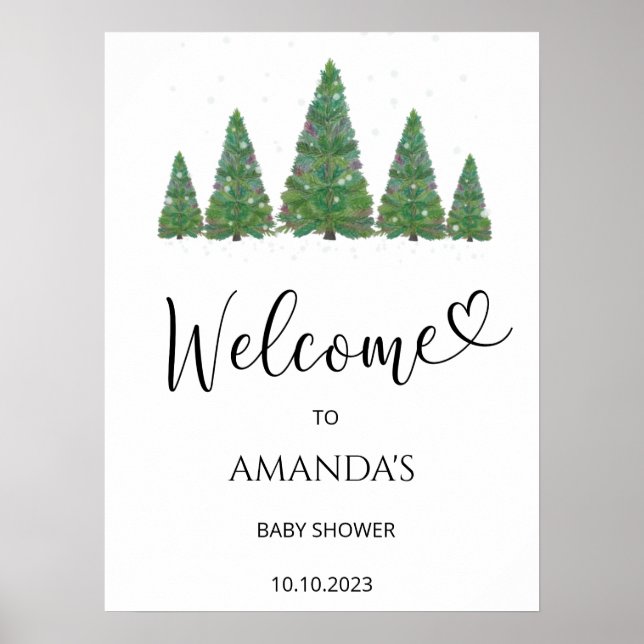 Affiche de bienvenue pour baby shower avec des arb (Devant)