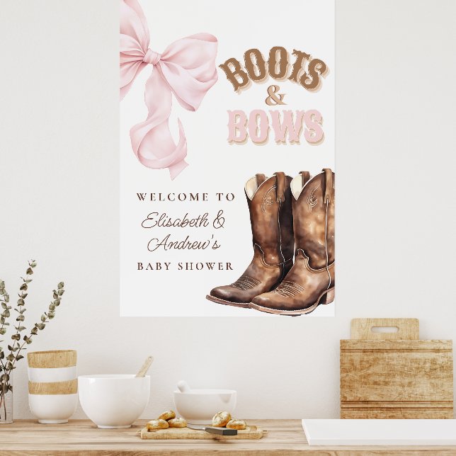 Affiche de bienvenue pour Baby Shower Boots & Bows (Cuisine)