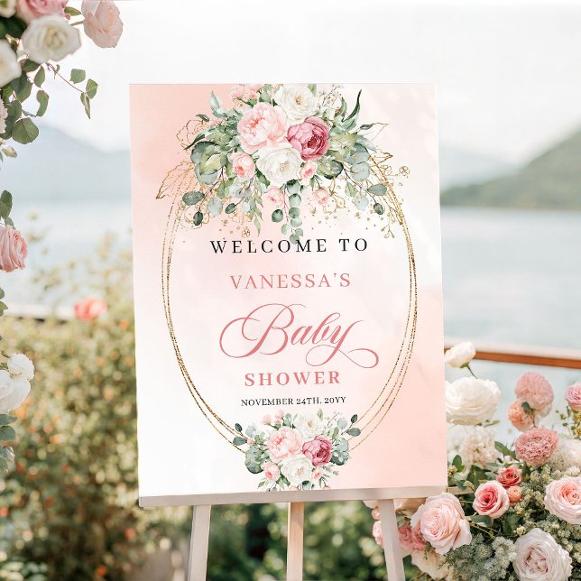 Affiche de bienvenue pour Baby Shower Modern Boho  (Modern Boho Blush Roses Baby Shower Welcome Poster

)