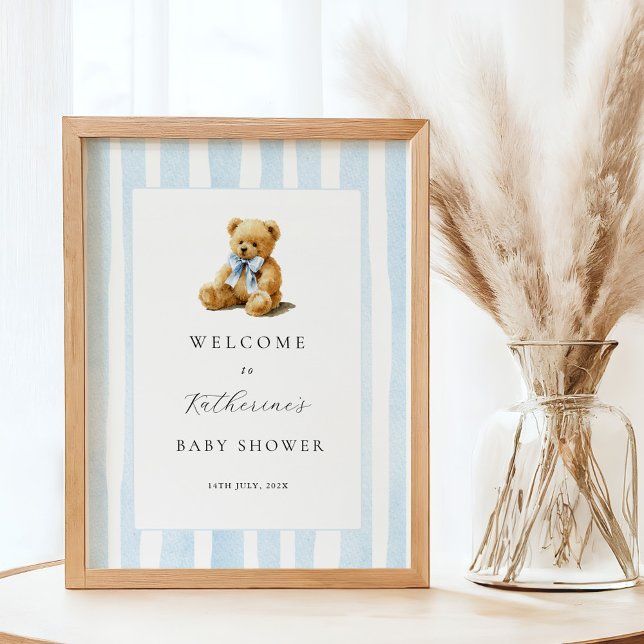 Affiche de bienvenue pour Baby Shower ours à rayur (Créateur téléchargé)