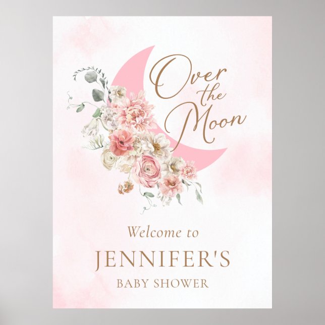 Affiche de bienvenue pour Baby Shower rose Over th (Devant)