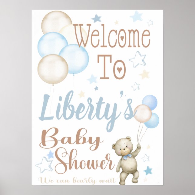 Affiche de bienvenue pour Baby Shower Teddy Bear B (Devant)