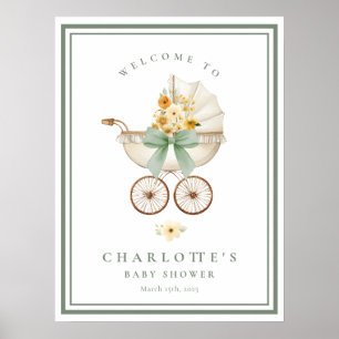 Affiche de bienvenue pour baby shower Vert sauge V