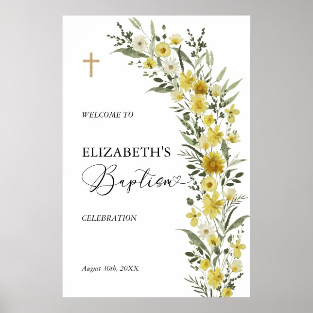 Affiche de bienvenue pour baptême avec croix de fl (Devant)