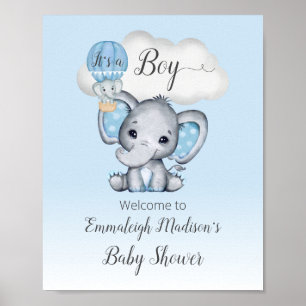 Affiche de bienvenue pour bébé garçon montgolfière