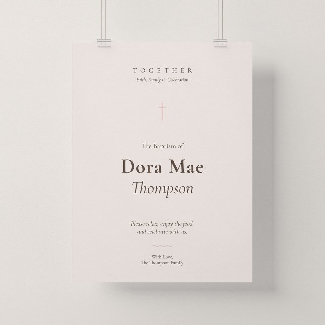 Affiche de bienvenue pour la réception de baptême  (Grace | Blush - Baptism Reception Entrance Poster, 18 x 24")