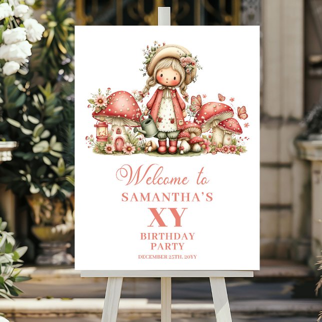 Affiche de bienvenue pour l'anniversaire de la fil (Adorable Pink Fairy Girl Birthday Welcome Poster)