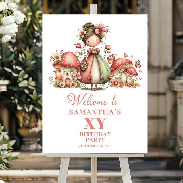 Affiche de bienvenue pour le 1er anniversaire de l (Magical Pink Fairy 1st Birthday Welcome Poster)