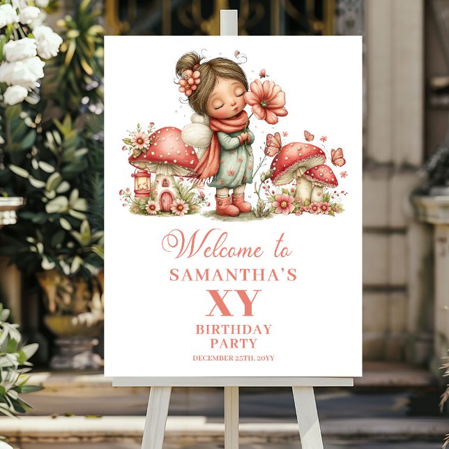 Affiche de bienvenue pour le 5ème anniversaire de  (Magical Floral Fairy 5th Birthday Welcome Poster)