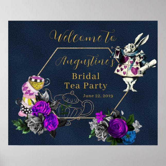 Affiche de bienvenue pour le thé de mariage Navy W (Devant)