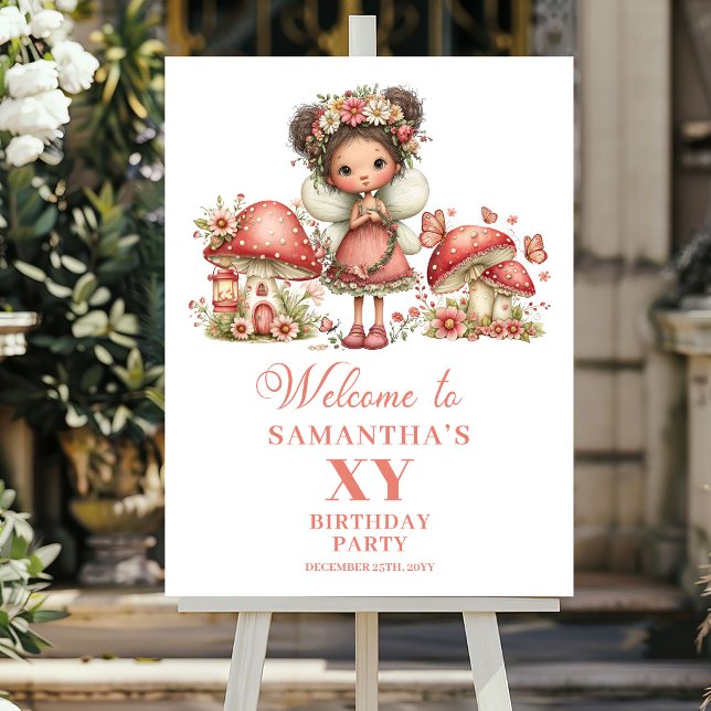 Affiche de bienvenue pour les 3 ans de la féérique (Whimsical Pink Fairy 3rd Birthday Welcome Poster)