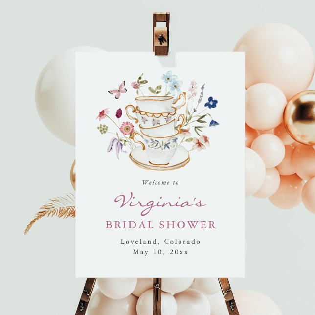 Affiche de bienvenue pour thé de mariage (Elegant Floral Bridal Tea Welcome Poster by Painted Paperie
)