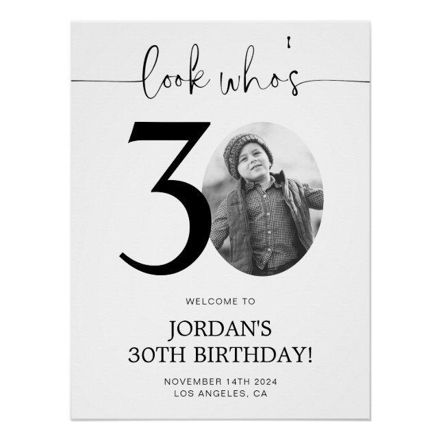 Affiche de bienvenue pour un 30e anniversaire avec (Devant)