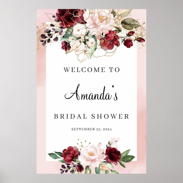Affiche de bienvenue pour une douche de mariée flo (Devant)