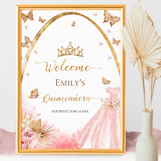 Affiche de bienvenue Quinceanera | Floral Blush Pi (Créateur téléchargé)