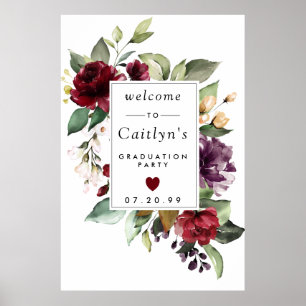 Affiche de bienvenue Red Purple Floral Graduation 