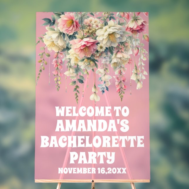 Affiche de bienvenue rose acrylique florale Bachel (Neutre)