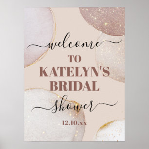 Affiche de bienvenue rose Fête des mariées or