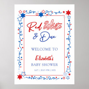 Affiche de bienvenue rouge blanc et Baby shower dû