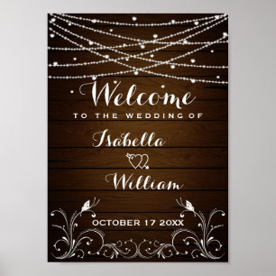Affiche de bienvenue Rustic String Lights Hearts