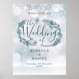 Affiche de bienvenue Rustique Floral Winter Weddin