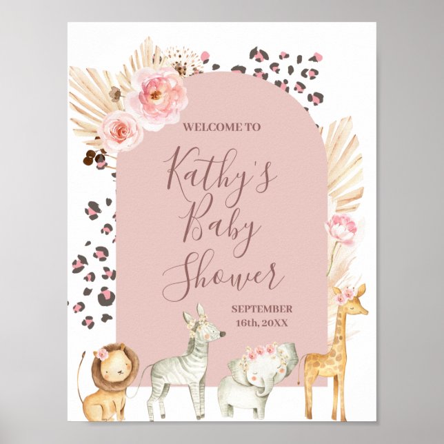 Affiche de bienvenue Safari Animaux Boho Pampas Gr (Devant)