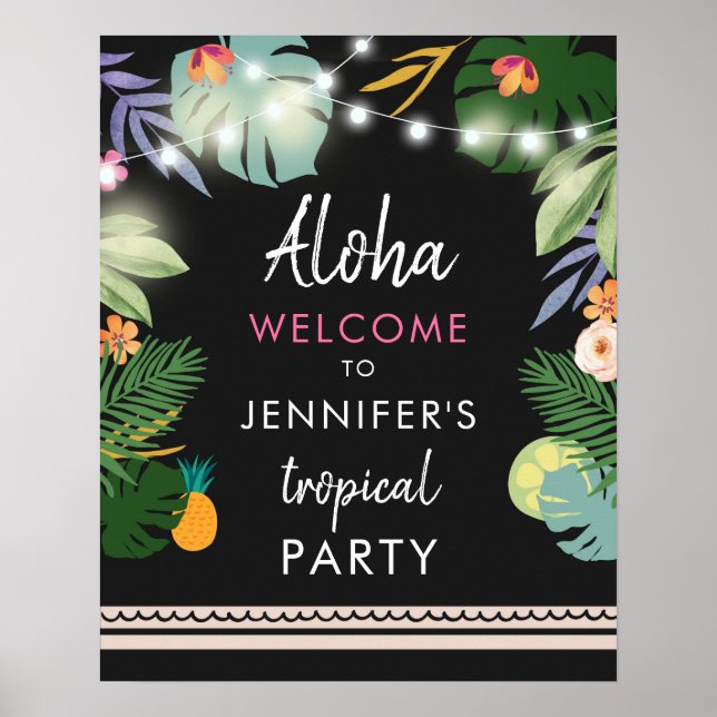 Affiche de bienvenue Tropical Aloha Luau Hawaiian  (Devant)