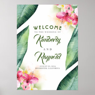Affiche de bienvenue Tropical Beach Flowers et Pal