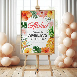 Affiche de bienvenue Tropical Hawaiian Birthday Pa