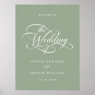 Affiche de bienvenue verte de mariage élégante et 