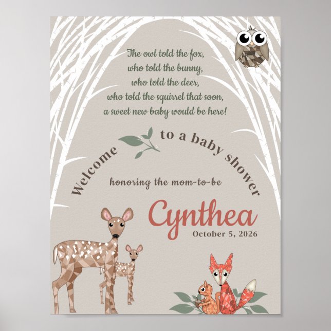 Affiche de bienvenue Whimsical Woodland Animaux (Devant)
