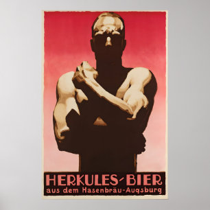 Affiche de bière Herkules des années 1930 vintage 