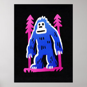 Affiche de Bigfoot en forêt rose et bleu - Impress
