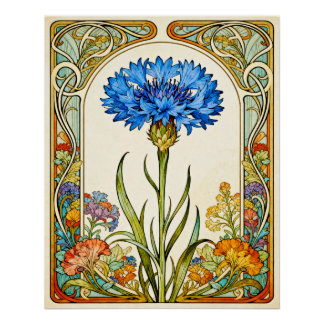 Affiche de bleuet de style Art Nouveau.
