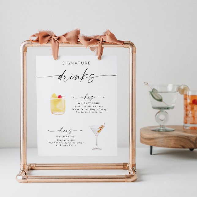Affiche de boissons à signature de script élégant  (Créateur téléchargé)