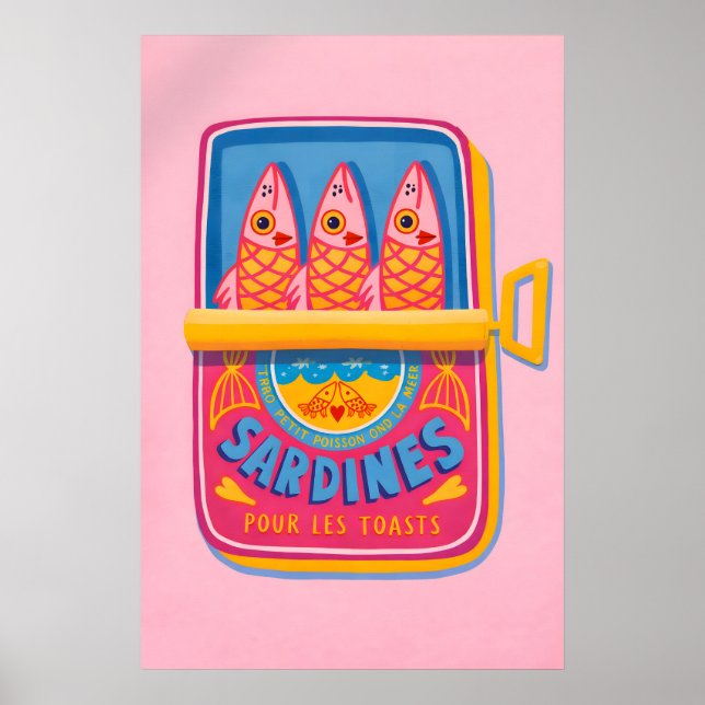 Affiche de boîte de sardines, Art rétro de cuisine (Devant)