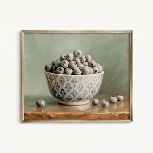 Affiche de bol de fruits aux bleuets Antique
